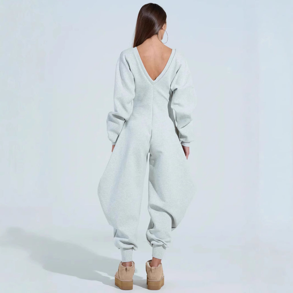 Sexy Long-sleeve Bodycon Jumpsuit With A Tight-fitting V-neck